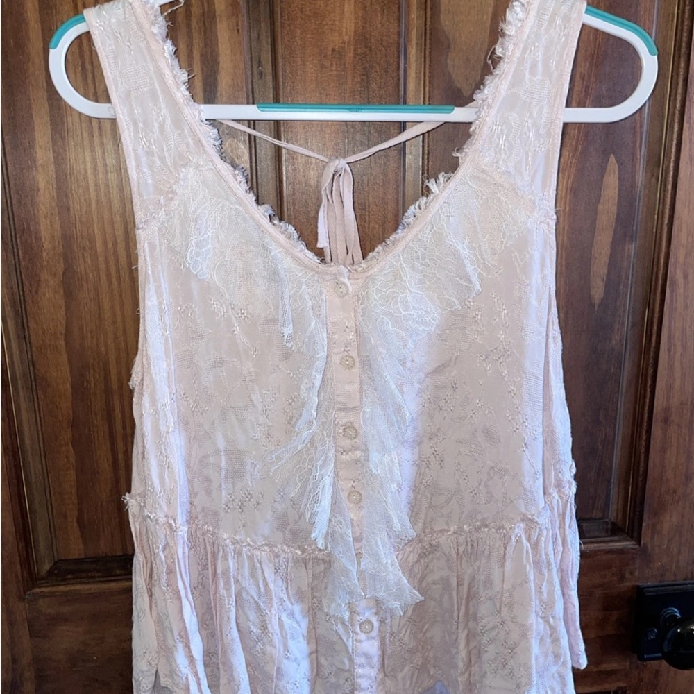 Free People Roman Holiday Pale Pink Sleeveless BoHo Romantic Top M-RARE EUC